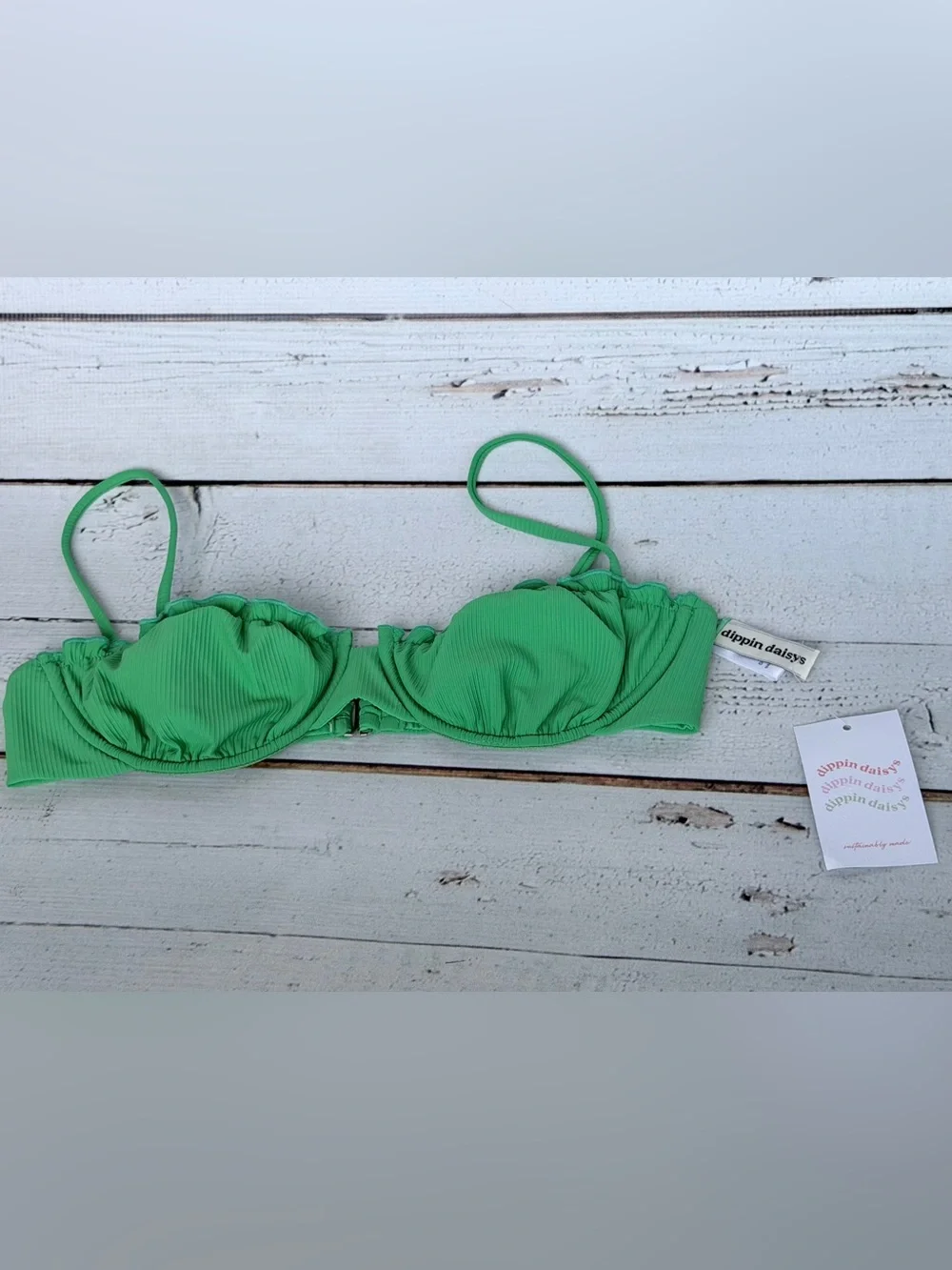 NWT Dippin' Daisy's Green Ribbed Ines Underwire Bikini Top - TOP ONLY